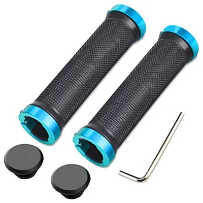 Imagen de Aiqeer 1 Par Puños Bicicleta Montaña, Manillar Goma Antideslizante Ergonomicos, Bici Doble Bloqueo, Empuñadura BMX, MTB, para Mango con Diámetro 22 mm (Azul)
