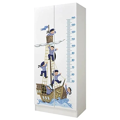 Imagen de leomark Armario Funcional de Madera Roma con Puertas correderas, Dim: 70 x 42,5 161,5 cm (Alto) para niños (Marineros en el Barco), Habitacion Bebés, Dormitorio