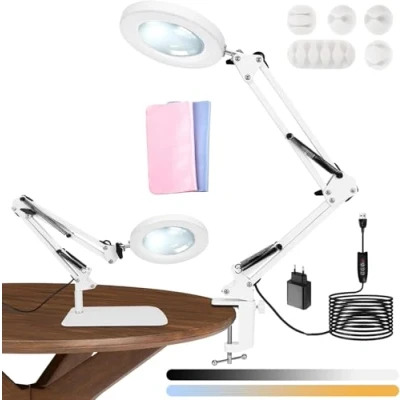 Imagen de KIMIGO 10x Lupa con Luz,Lupa LED Luz,con Luz para Manualidades,con Y Soporte,Lámpara de Aumento,3 Colores 10 Niveles Brillopara Manualidades,Trabajos Cerca,Lectura