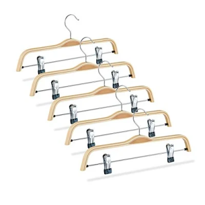 Imagen de Relaxdays Pack de 5 Perchas Ropa con Pinzas, Madera y Metal, Beige, 17 x 37.5 2.5 cm