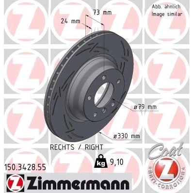 Imagen de ZIMMERMANN 150.3428.55 Disco de freno 330 24 6/5 5 120 ventilación interna, ranurado revestido altamente carbonizado BMW: 3 Berlina, Coupé