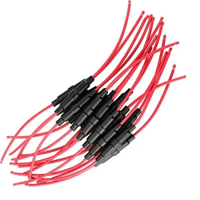 Imagen de Gebildet 15pcs AGC Portafusibles Inline con 16 AWG Alambre, 32V 20A Tipo de Tornillo Portafusible para 5 x 20mm Fast Blow Fusible Vidrio, Tube Fusibles Titular