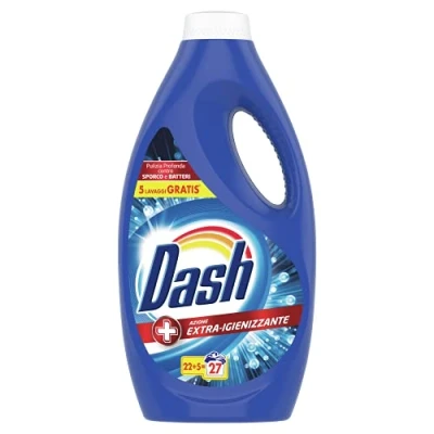 Imagen de Dash Detergente líquido para lavadora, 108 lavados (4 x 27), acción extra higienizante, tamaño grande, elimina las manchas, todas prendas
