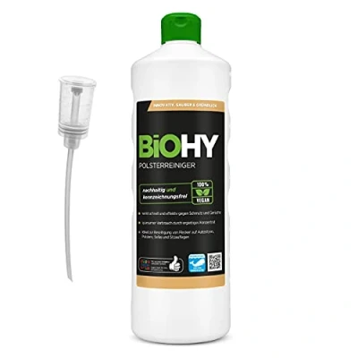 Imagen de BiOHY Limpiador tapicerías (1 botella de 1 litro) + Dosificador Ideal para asientos coche, sofás, colchones, etc. También es adecuado las lavadoras (Polsterreiniger)