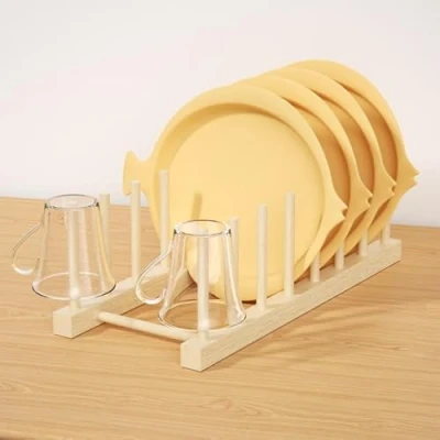 Imagen de Rseuphiee 7 Rejillas Estante de Madera para Platos, Escurridores, Soporte Secado Porta Tapas ollas, Adecuado Guardar Tazas, Libros, ollas