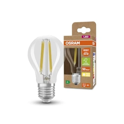 Imagen de OSRAM Lámpara LED de ahorro energía, bombilla filamento vidrio, E27, blanco cálido (3000K), 4 vatios, sustituye a la 60W, altamente eficiente y paquete 1