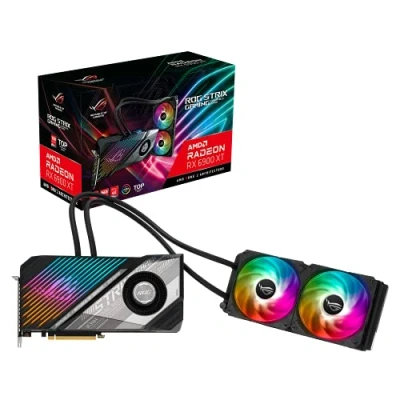 Imagen de ASUS ROG Strix LC AMD Radeon RX 6900 XT Top Edition Tarjeta gráfica Gaming (AMD RDNA 2, PCIe 4.0, 16 GB GDDR6, HDMI 2.1, DisplayPort 1.4a, Placa fría, radiador de 240 mm, Tubos 600 mm)