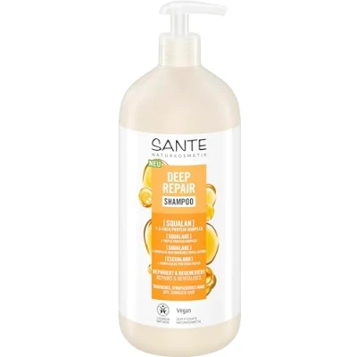 Imagen de SANTE Naturkosmetik Deep Repair champú escualano + complejo de proteínas 3 capas, vegano para el cuidado del cabello suave y brillante, repara seco dañado, 950 ml