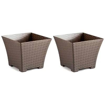 Imagen de AC Pack de 2 macetas Cuadrada Fabricación en plástico Diseño Rattan Ideal como macetero, Tiesto, Recipiente para Plantas, Flores, balcón, terraza, jardín 25 cm Color Topo