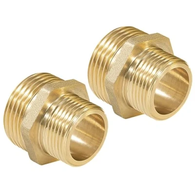 Imagen de Reductor de Latón 1&quot; x 3/4&quot; Doble Pezón Hexagonal Macho Roscado Conector para Conversión Conexión Tubería, Reductores Tuberías Agua (2 Pièces)