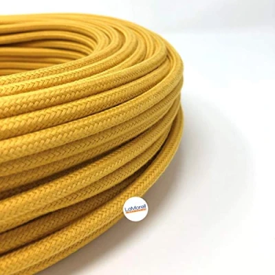 Imagen de Cable de Tela para lámpara, 3 Hilos (3 x 0,75 mm2) Algodón Senf Amarillo. Fabricado en Italia (10 Metri)