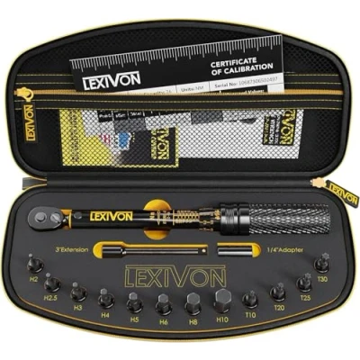 Imagen de LEXIVON Llave dinamométrica para bicicletas y motocicletas, 1/4 pulgada, juego de 15 piezas hex torx, engranaje 72 dientes, tipo clic doble dirección 2 20 Nm (17.7 230.1 in lb) Kit portátil