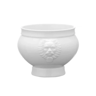 Imagen de HENDI Cuenco, tazón, recipiente, con decoración de cabeza león, para desayuno, sopas, cereales, postres, frutas, apto lavavajillas y microondas, 2L, ø215x(H)155mm, ligero, porcelana blanca