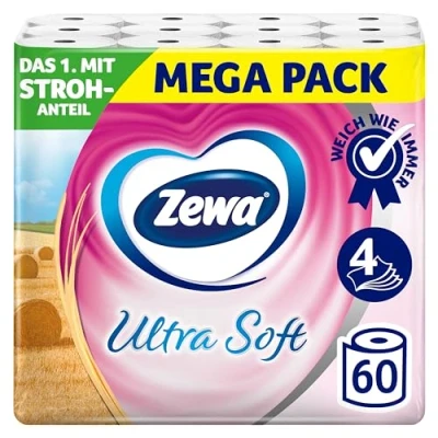 Imagen de Zewa Papel higiénico ultra suave con parte de paja, 3 paquetes 20 rollos