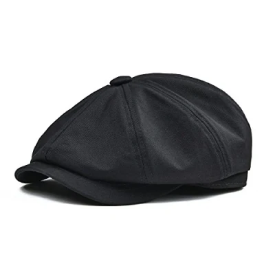 Imagen de BOTVELA Gorra plana de 8 piezas para hombre, 100% algodón, Gatsby Ivy Golf Cabbie Hat, Negro, 7625
