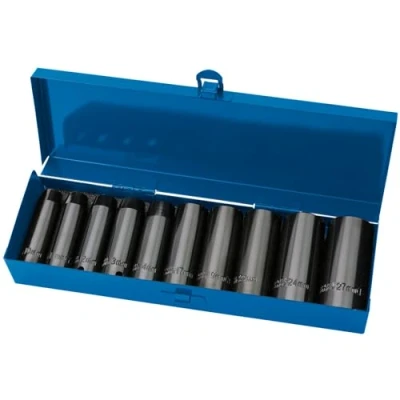 Imagen de DRAPER Expert 10 piezas 1,27 cm para muesca cuadrada Hi métricas de impacto profundo juego llaves vaso en una caja Metal