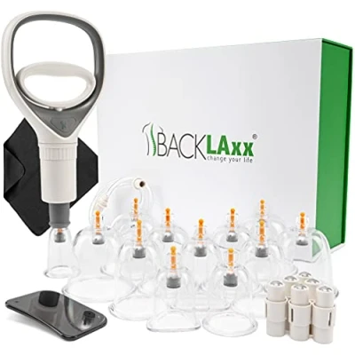 Imagen de BACKLAxx ® Ventosas fisioterapia con bomba de vacío Ventosa celulitis imanes terapéuticos (12 piezas) masaje para vacumterapia anticelulitica Cupping