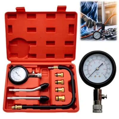Imagen de compresión probador: kit de comprobador compresión, medidor gasolina, manómetro herramienta para pruebas motocicleta, motor fuera borda, moto nieve, coche, gasolina y