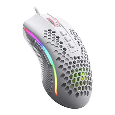 Imagen de Redragon M808 Storm Ratón para videojuegos RGB ligero, carcasa ultraligera de panal abeja, sensor óptico 12.400 DPI 7 botones programables Registro preciso Cable súper Lite Blanco