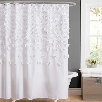 Imagen de Lush Decor Lucía Cortina de Ducha 72 x Pulgadas, Poliéster Cepillado Suave, Blanco, 72&quot; W L (Pack of 1)