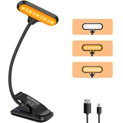 Imagen de OUSFOT Lámpara de lectura 3 modos color 9 LED regulable cama libro luz con abrazadera recargable USB 360 flexible para lectores nocturnos, mesita noche, lector electrónico, niño