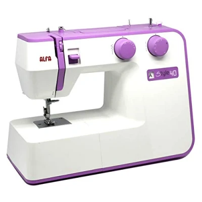 Imagen de Máquina de coser Alfa Style 40, 31 Puntadas, Luz LED, 6 filas dientes, 70W, Blanco y Lila