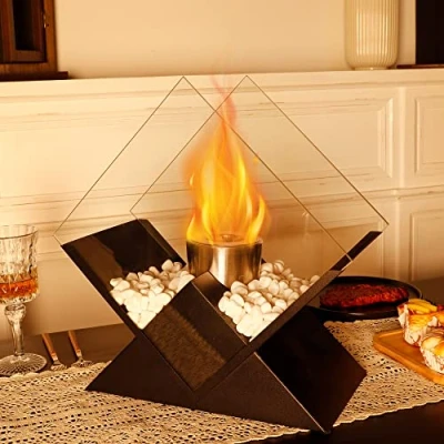 Imagen de JHY DESIGN Diamond Tabletop Fire Bowl Pot 37cm Alto Chimenea Portátil de Mesa sin Ventilación Bioetanol Combustión Limpia para Interiores Patio al Aire Libre Fiestas Eventos