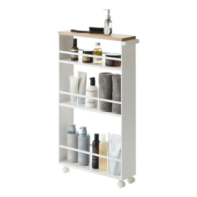 Imagen de YAMAZAKI Torre asa Carrito Estrecho con 3 Niveles para Cocina, Madera, Blanco, L 13 x B 47,5 H 80,5 cm