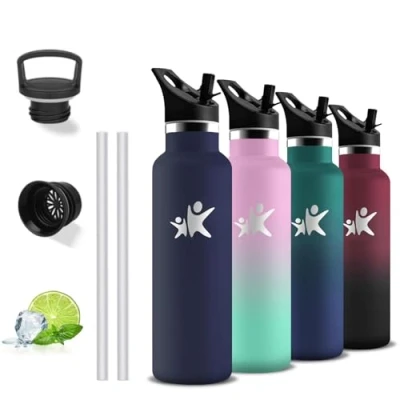 Imagen de Botella Agua Acero Inoxidable, 500ml Termica, sin BPA, Garrafa Termica con Pajita, Cantimplora A Prueba de Fugas, Inoxidable 18/8, Termo Agua, Botellas para Escuela, Viajar, Oficina