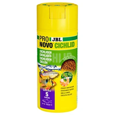 Imagen de JBL PRONOVO Cichlid Grano, alimento Principal para cíclidos pequeños de 3 10 cm, dosificador Clic, gránulos piensos Peces, Talla S, 250 ml