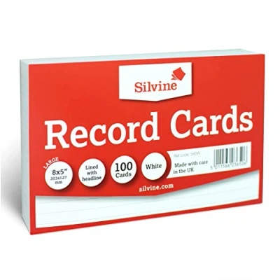 Imagen de Silvine Paquete de 100 tarjetas blancas 20,32 x 12,7 cm ralladas con encabezado Ref 585W (203 127 mm)