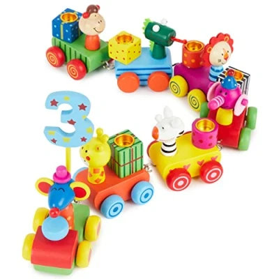 Imagen de Bieco Tren de Cumpleaños Safari Madera con Números del 0 al 9 Juguete Trenes Juguetes para Niños Niño 1 Año Regalos