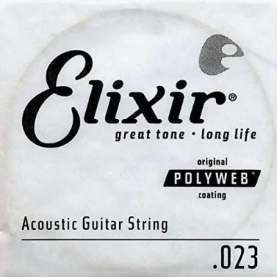 Imagen de Cuerda de guitarra acústica individual Elixir® Strings bronce en proporción 80/20 con recubrimiento POLYWEB® (.023)