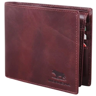 Imagen de MORUCHA Cartera de cuero suave para hombre con bloqueo RFID, Billetera Monedero Tarjetero M 115 Borgoña