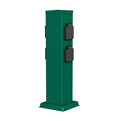 Imagen de ledscom.de Columna de Toma Corriente Polly para Exterior, IP44, 4 vías, Acero Inoxidable, Verde, Cuadrada, 40 cm, jardín, Torre