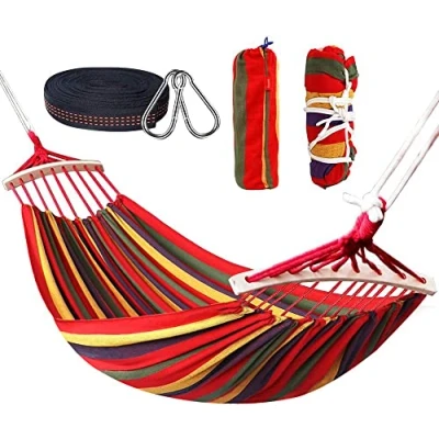Imagen de Nakeey Hamacas Dobles 280 x 150 cm, Colgantes Jardin al Aire Libre Cama Portátil de Lona con Cuerdas para Acampar Capacidad 300kg, Jardín Patio Trasero Playa Mochileros, Rojo