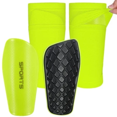 Imagen de espinilleras infantiles para hombre, incluye medias con bolsillo optimizado, de fútbol insertar, color verde fluorescente, L (160 180 cm)