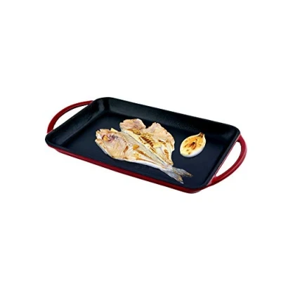 Imagen de Jata GR53 Plancha de Asar, Grill Hierro Fundido, Superficie Lisa, Apta para Todo Tipo Cocinas Incluida Inducción, Horno, 33 x 21,5, Roja