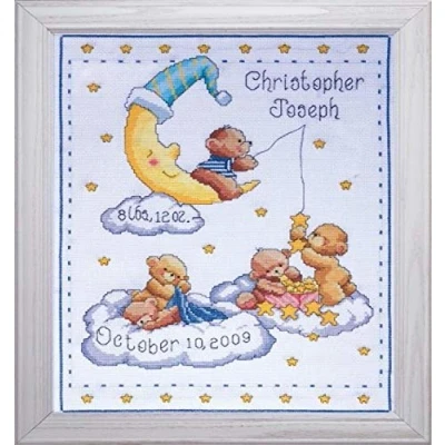 Imagen de Tobin Heavenly Bears Sampler, 8 x 10 Kit de Punto Cruz contado, Algodón, Blanco/Multicolor, 20,3 25,4 cm