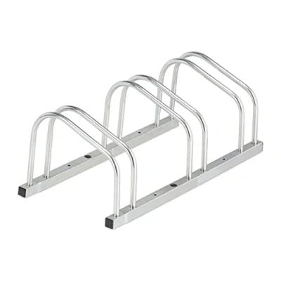 Imagen de Relaxdays Soporte Bicicletas Suelo para 3 Bicis, Neumáticos hasta 50 mm, Metálico, Garaje, Aparcabicicletas, Plateado, Acero, 26 x 70.5 33.5 cm