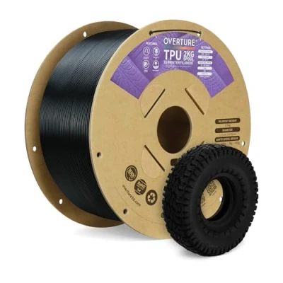 Imagen de OVERTURE TPU 95A Filamento 1.75mm, Flexible Suave para Impresoras 3D, 2kg Carrete de Cartón, Precisión +/ 0.02 mm, Compatible con la Mayoría FDM (Negro 2kg*1)