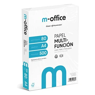 Imagen de Paquete Folios A4 80gr, de 500 hojas, Papel Multifunción para Impresora Inkjet y Láser, Hojas 210 x 297 mm Ideales la Oficina como el Hogar · m office (500 hojas)