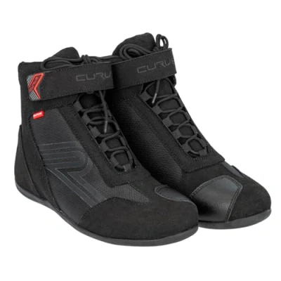 Imagen de CURVE Botas moto Radium Negro, Micro amara, Refuerzo cambio y talón, Detalles rojos reflectantes, Cordones, Adultos, CE (Negro, Sistema tallas calzado EU, Adulto, Números, mediano, 46)