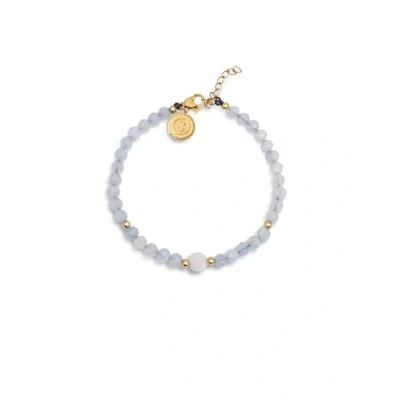 Imagen de SINGULARU Pulsera Amulet Aquamarine en Acero con Acabado Baño Oro de 18Kt Piedras Naturales Azules Largo 17 cm + 3 Joyas Para Mujer