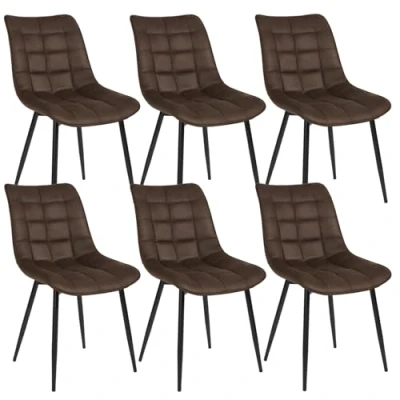 Imagen de WOLTU Pack de 6 Sillas Comedor Asiento Tela Dining Chairs Silla Diseño Tapizada Estructura Metálica Sillón con Respaldo Cocina Marrón Oscuro BH247dbr