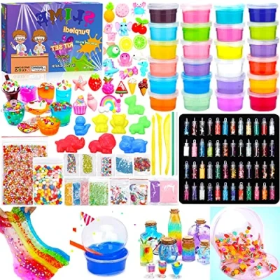 Imagen de Purpledi DIY Slime Kit,Slime con 24 Colores de Cristal, Suministros Claro para niños,DIY Kit Set Manualidades, Hacer Juego (A)