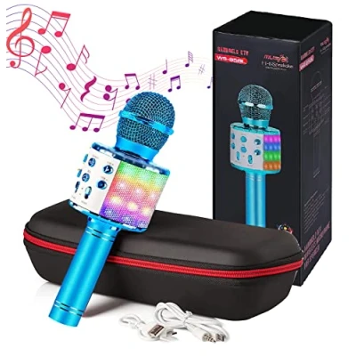 Imagen de MAGIC SELECT Micrófono Karaoke con Funda de Regalo, Altavoz Bluetooth, Botón Selfie, Grabador Voz Tarjeta SD, Efectos y Eco, para niños Fiestas, Compatible Android PC TV