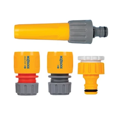 Imagen de Hozelock Juego Básico de conectores y lanza para manguera riego 12,5 mm 15 diámetro, gris, amarillo, 1 pack