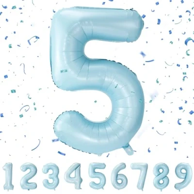 Imagen de Globos de Cumpleãnos 5 Pastel Azul,101 CM Globo Numeros Gigantes Grandes Decoracion,Globo Numero 5,Globos Niño Niña Adultos,Vuelan con Helio