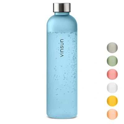 Imagen de VINSUN Botella Agua 1 Litro sin BPA, Tritan, Antigoteo, Ecologica Cantimplora Reutilizable para Deporte, Gimnasio, Colegio, Bicicleta, Oficina, Senderismo